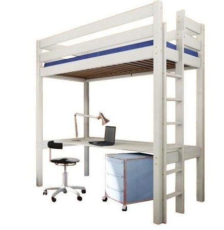 Hochbett aus Massivholz 180x80 cm mit Schreibtisch, Leiter rechts und