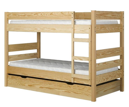 Etagenbett Massivholz 190x80 cm mit Schublade, Lattenrosten und einer