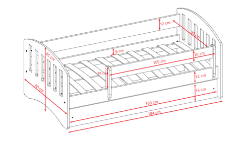 CLASSIC weißes Bett 180x80 cm mit Schublade und Matratze für Jugendliche