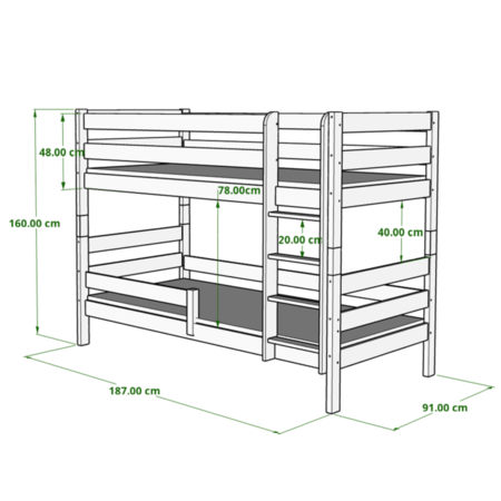 Doppelstockbett 180x80 cm GAGATEK LUX - Abmessungen