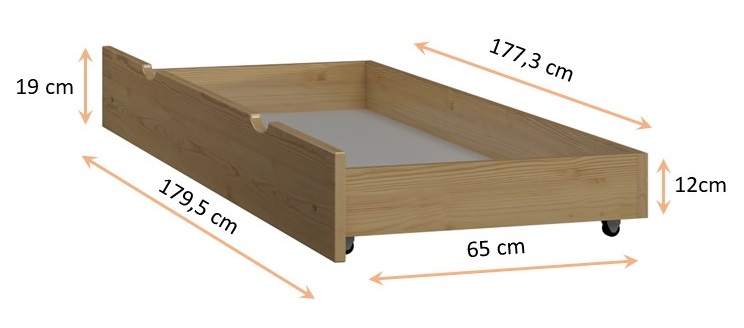 Einzelne Schublade unter dem Bett – Maße