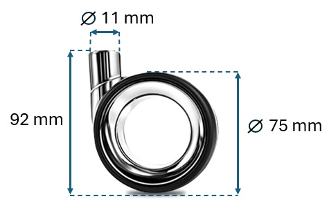 Gummibereifte Rolle 75 mm FASHION – Abmessungen