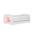 Einzelbett 140 x 70 cm für Kinder Babydreams weiß mit Schublade, Design-Auswahl - "Teddybär und Schmetterlinge"-Grafik